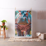 1 Yard Whimsical Hippo Turquoise Blue Pink Fabric