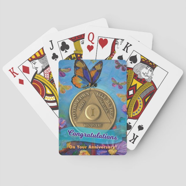 1 Year AA Anniversary Coin Butterflies Flowers Poker Cards (Back)