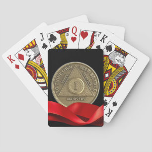 1 Year AA Anniversary Coin Red Ribbon Poker Cards