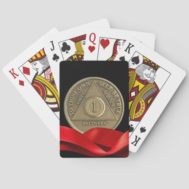 1 Year AA Anniversary Coin Red Ribbon Poker Cards (Back)