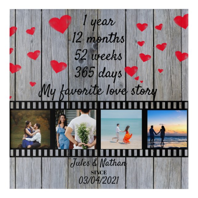 1 year anniversary film strip photo display acrylic print (Front)