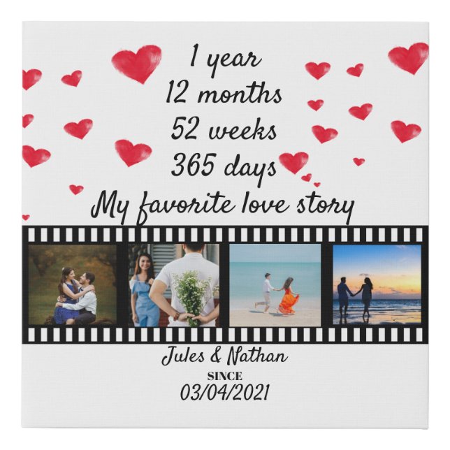 1 year anniversary film strip photo display faux canvas print (Front)