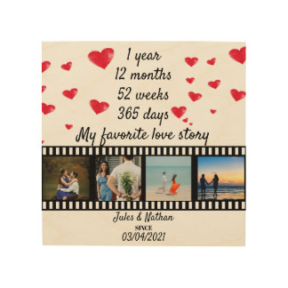 1 year anniversary film strip photo display wood wall art