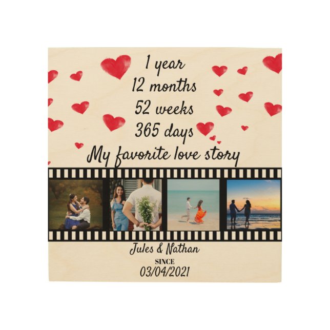 1 year anniversary film strip photo display wood wall art (Front)