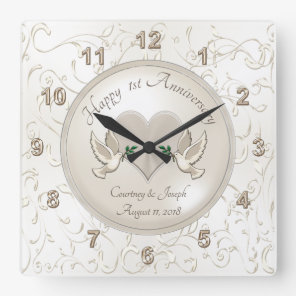 1 Year Anniversary Gifts for Wife and Husband Square Wall Clock