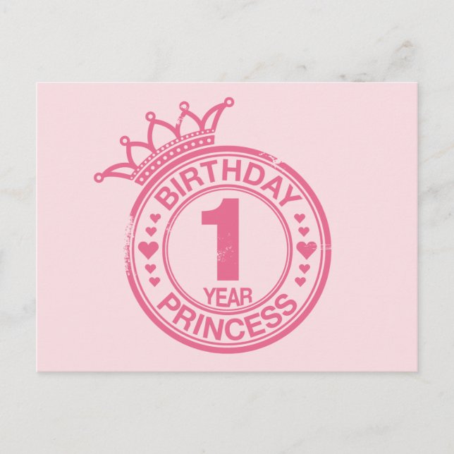 1 year - Birthday Princess - pink Postcard (Front)