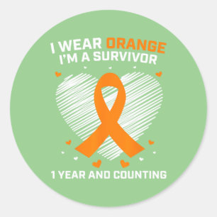 1 Year Cancer Free Leukemia Survivor Gifts Orange Classic Round Sticker