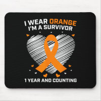 1 Year Cancer Free Leukemia Survivor Gifts Orange 