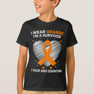 1 Year Cancer Free Leukemia Survivor Gifts Orange  T-Shirt