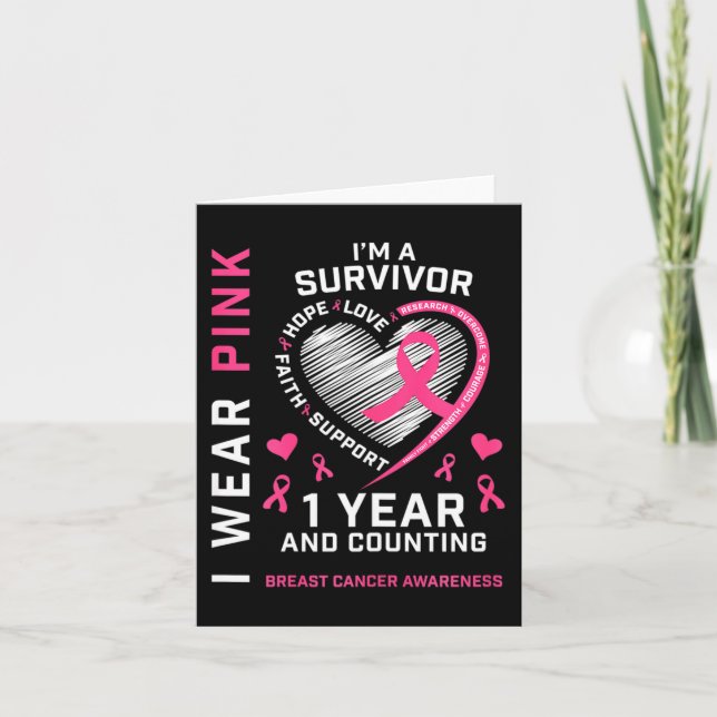 1 Year Cancer Free Mom Pink Awareness Breast Cance Card (Front)