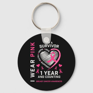 1 Year Cancer Free Mom Pink Awareness Breast Cance Keychain
