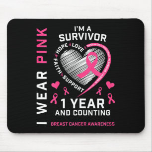 1 Year Cancer Free Mom Pink Awareness Breast Cance Mouse Pad