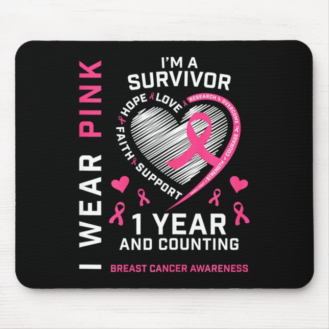 1 Year Cancer Free Mom Pink Awareness Breast Cance Mouse Pad (Front)