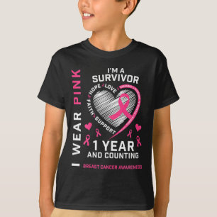 1 Year Cancer Free Mom Pink Awareness Breast Cance T-Shirt
