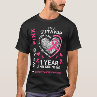 1 Year Cancer Free Mom Pink Awareness Breast Cance T-Shirt