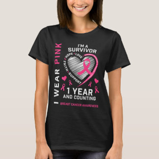 1 Year Cancer Free Mom Pink Awareness Breast Cance T-Shirt
