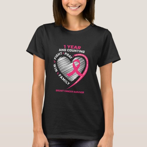 1 Year Cancer Free Pink Breast Cancer T_Shirt