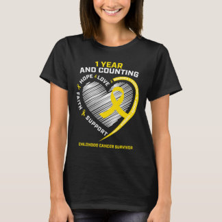 1 Year Cancer Survivor Gold Childhood Cancer Aware T-Shirt