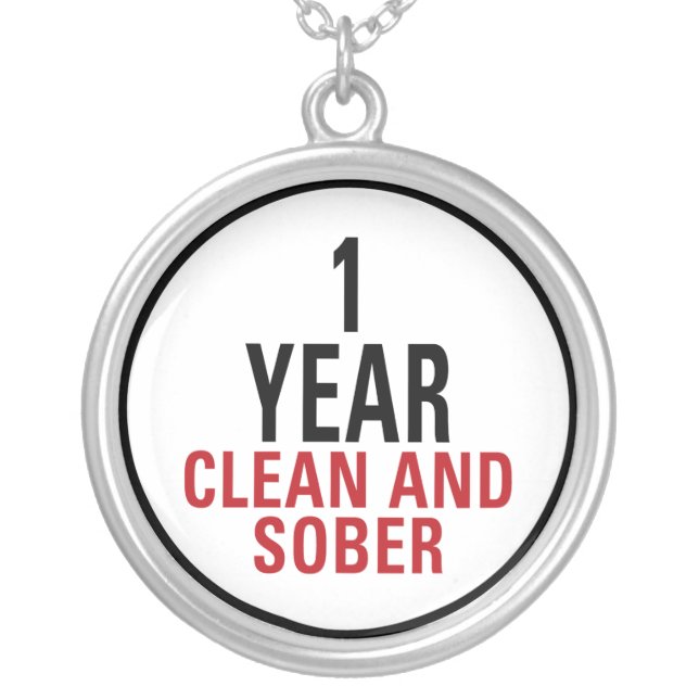 1 Year Clean and Sober Silver Plated Necklace (Front)