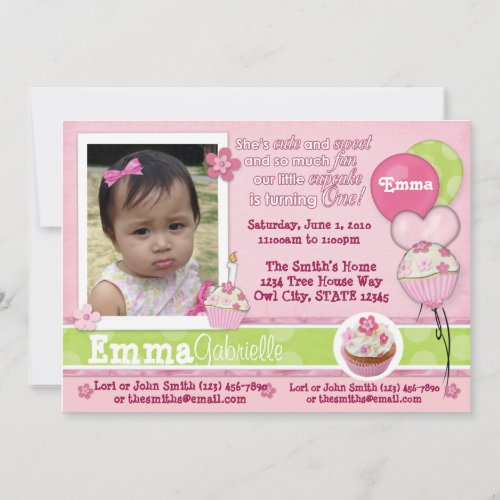 1 year Cupcake Pink Invitation ADORABLE (photo)