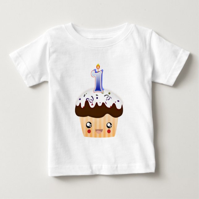 1 Year Cupcake T - Blue Baby T-Shirt (Front)