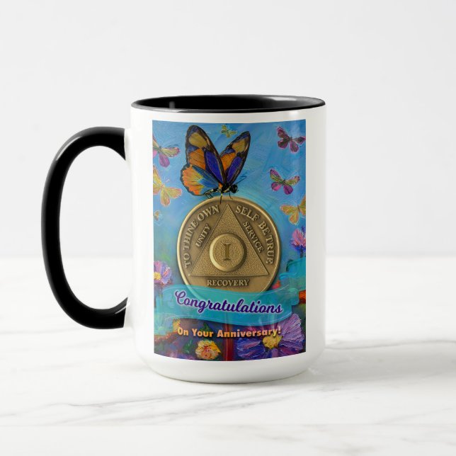 1 Year CUSTOM NAME AA Butterflies Flowers Mug (Left)