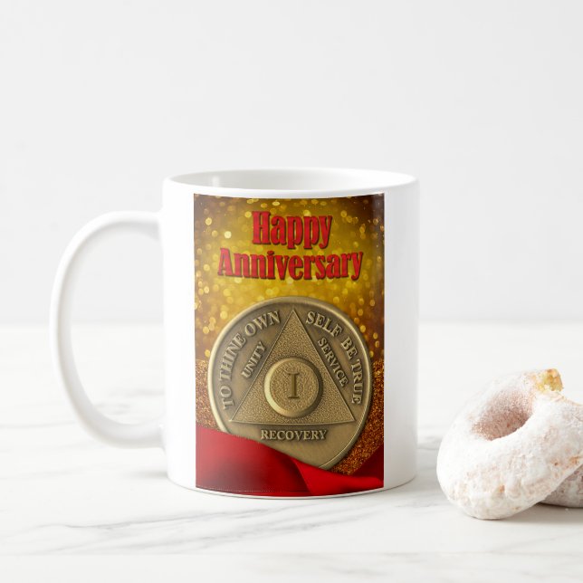 1 Year CUSTOM NAME AA Coin Glitter Coffee Mug (With Donut)