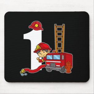 1 Year Firefighter Bday Fire Truck 1st Birthday Mouse Pad