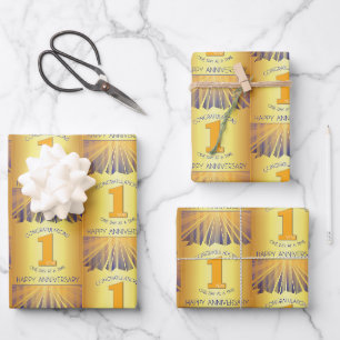 1 Year   Golden Ray 12 Step Anniversary Wrapping Paper Sheets
