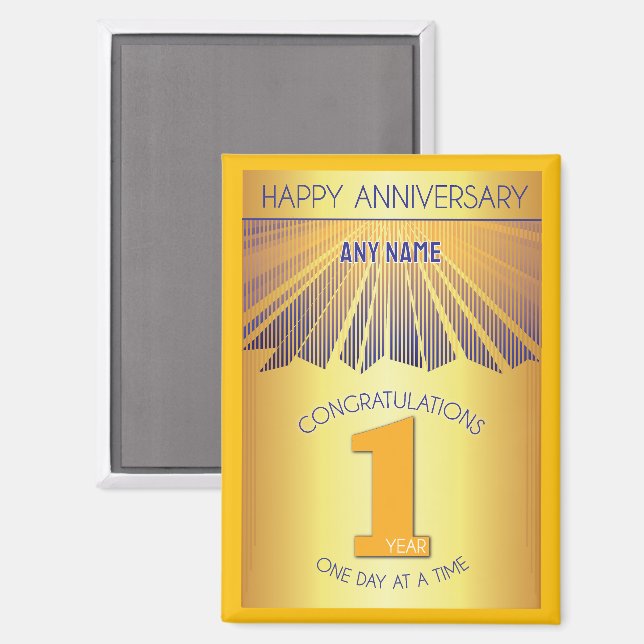 1 Year | Golden Ray 12 Step CUSTOM NAME Magnet (Front/Back)