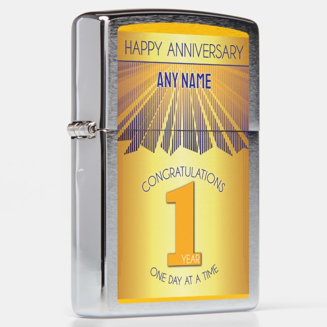 1 Year | Golden Ray 12 Step CUSTOM NAME Zippo Lighter (Right)