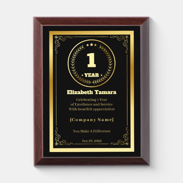 1 Year of Service – Custom Appreciation Gift Award Plaque (Vertical)