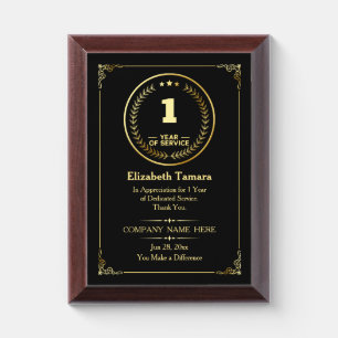 1 Year of Service   Employee Appreciation Award P Plaque