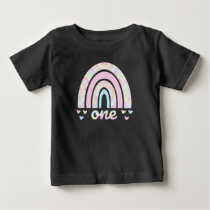 1 Year Old 1st Birthday Pastel Tie-Dye Rainbows Baby T-Shirt