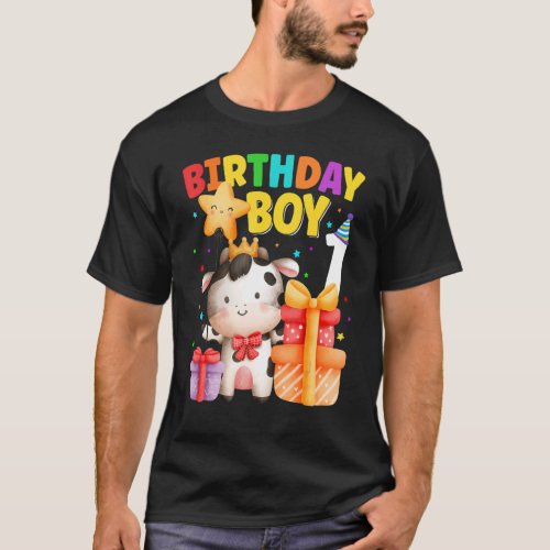 1 Year Old Birthday Boy 1st Cow Farm Animals Birth T_Shirt