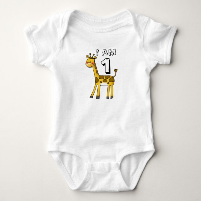 1 year old birthday boy/girl (giraffe) baby bodysuit (Front)