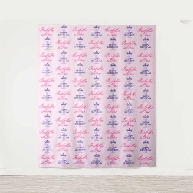1 Year Old Birthday Girl Backdrop Step and Repeat (Front)