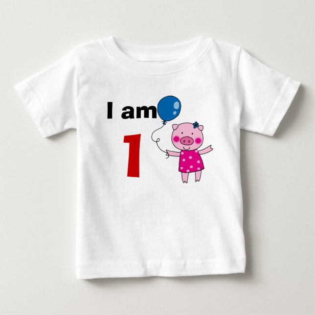 1 year old birthday girl gift (cute pig) baby T-Shirt (Front)