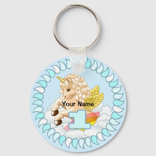 1 year old Birthday Unicorn custom name keychain