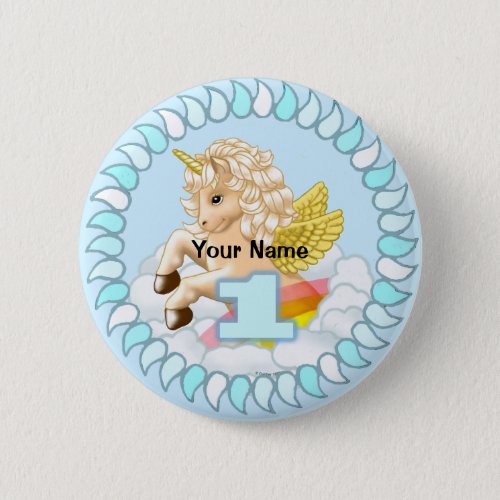 1 year old Birthday Unicorn custom name pin button