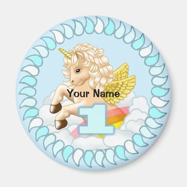 1 year old Birthday Unicorn magnet (Front)