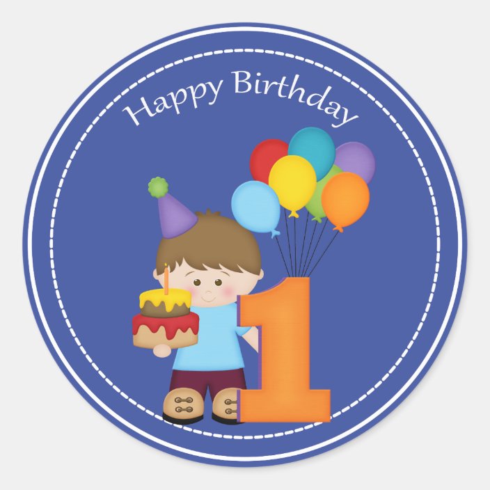 1 year old boys Happy Birthday Sticker 