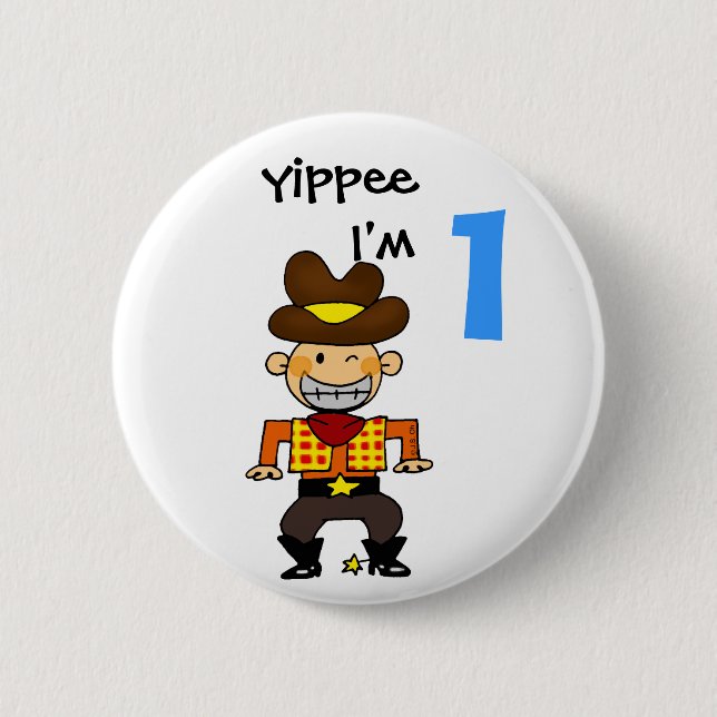 1 year old cowboy pinback button (Front)