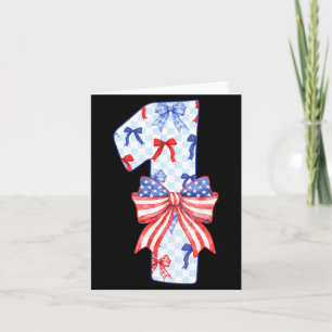 1 Year Old Kids Flag Bow 4th of July 1st Birthday Card