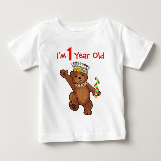 1 Year Old Royal Bear Birthday Baby T-Shirt (Front)