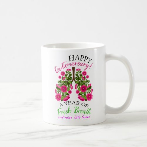 1 Year Quit Smoking Anniversary Floral Lungs   Coffee Mug