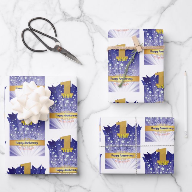 1 Year Recovery Anniversary Bold Numeral Wrapping Paper Sheets (Front)