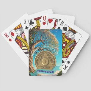1 Year Sober Anniversary Coin Tree Of Life Poker Cards
