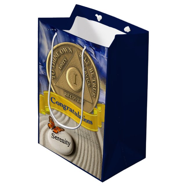 1 Year Sober Anniversary Congratulations Serenity Medium Gift Bag (Front Angled)