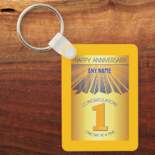 1 Year Sober Anniversary Golden Ray 12 Step Keychain